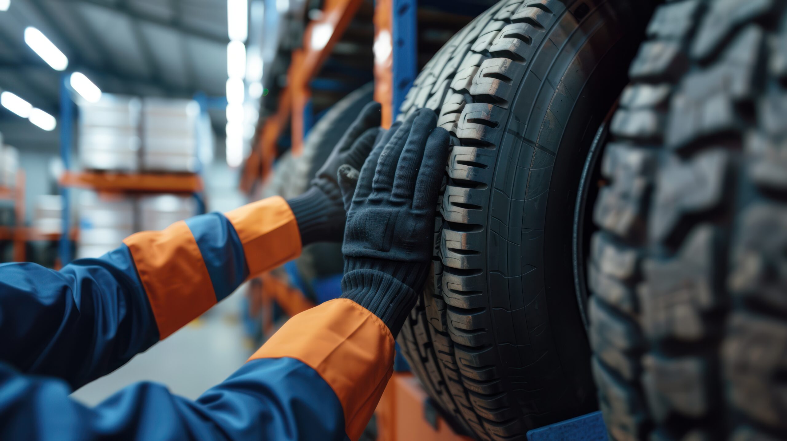 tires stocked in a warehouse
